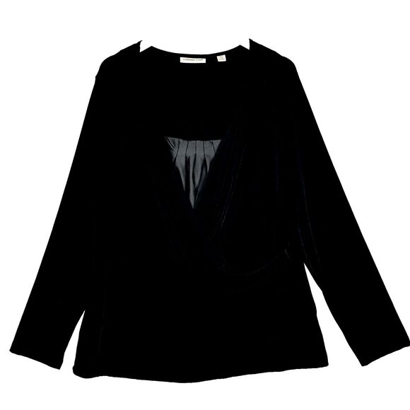 Coldwater Creek Travallure Duet Top 1X Black Long Sleeve Knit Layered Look NWT‎ - Picture 1 of 11
